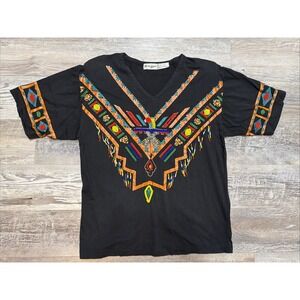 VTG Aztec South Western Top Beaded Painted Tribal Christine Gerard Small Shirt